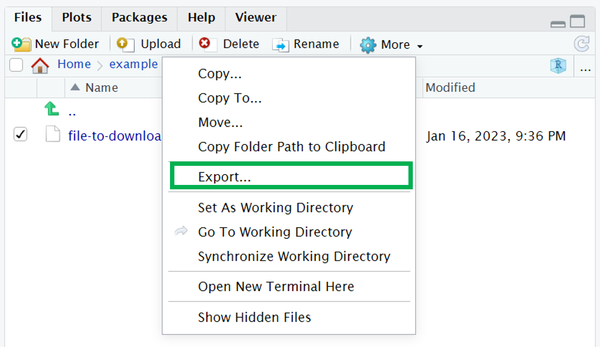 Export button highlighted.