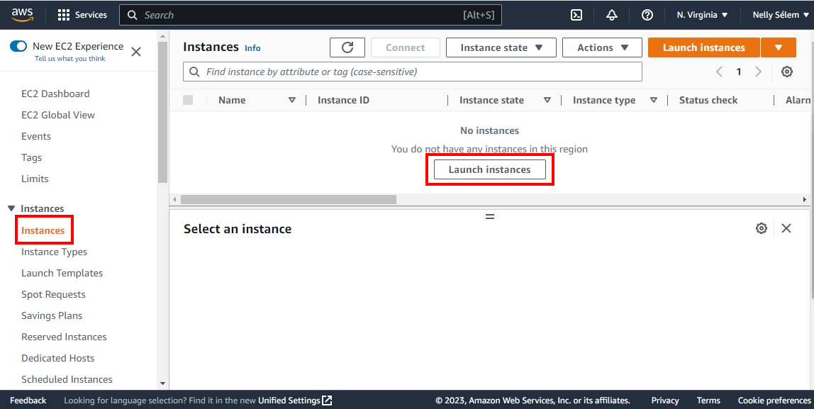 Location of Instances and Launch instance button are highlighted