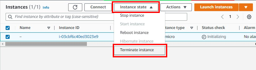Click path to terminate the instances