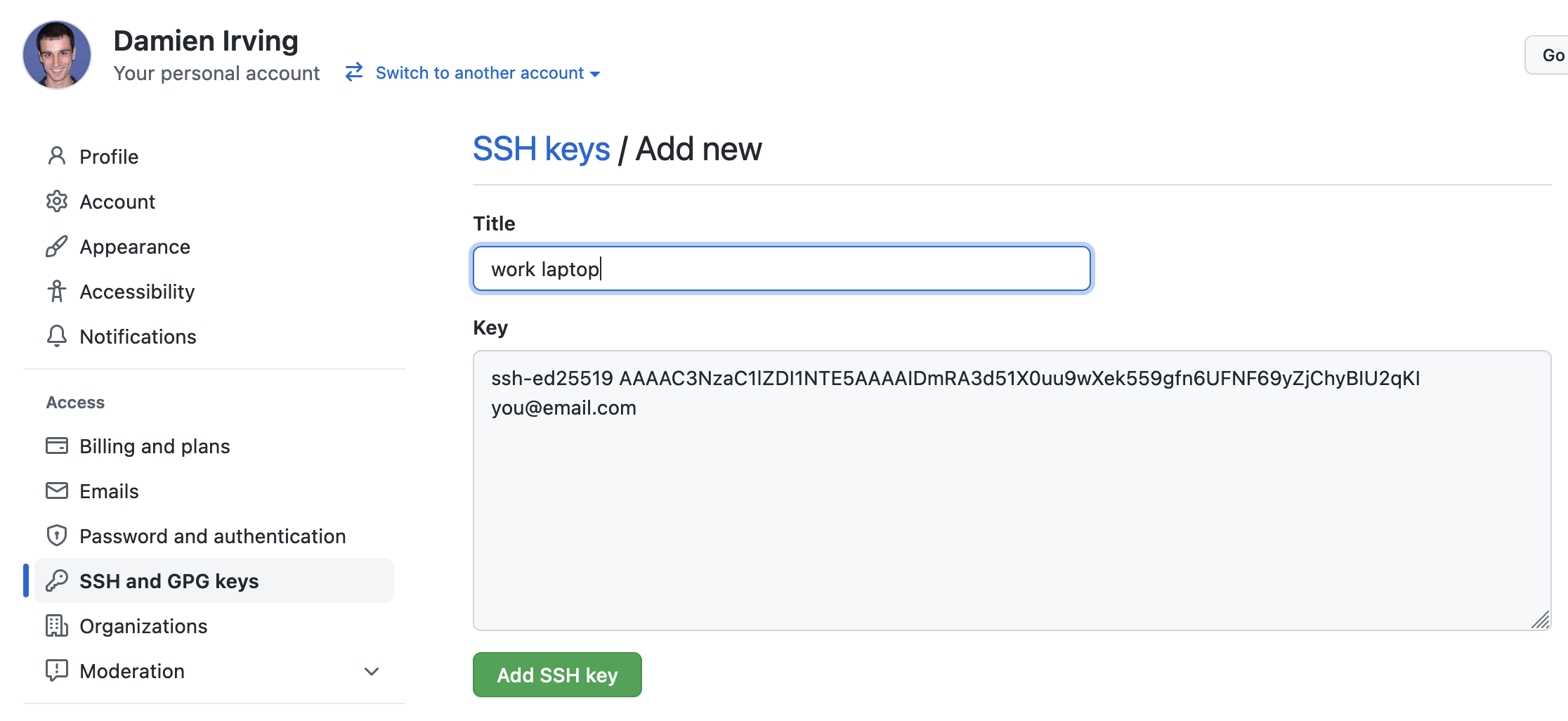 Adding SSH heys on GitHub